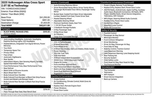 2025 Volkswagen Atlas Cross Sport 2.0T SE w/Technology
