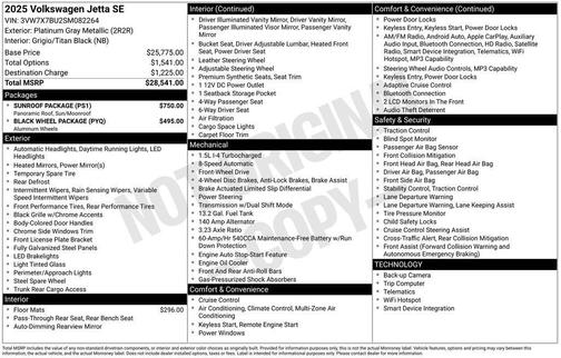 Platinum Gray Metallic 2025 Volkswagen Jetta 1.5T SE