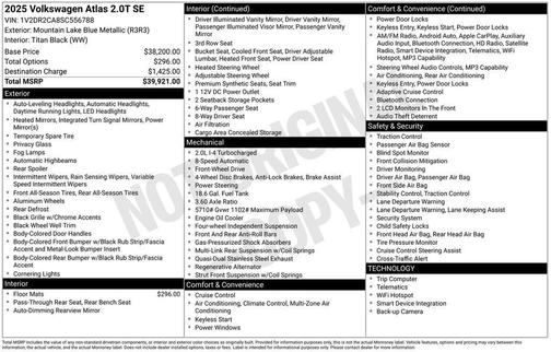2025 Volkswagen Atlas 2.0T SE