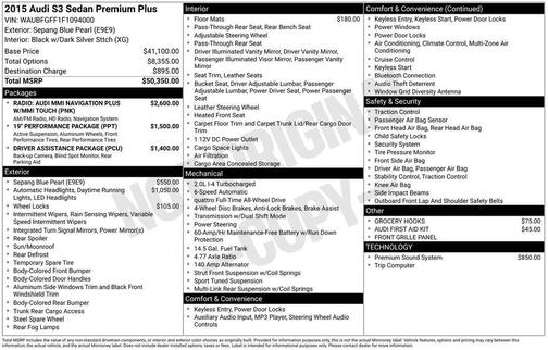 Blue 2015 Audi S3 2.0T Premium Plus