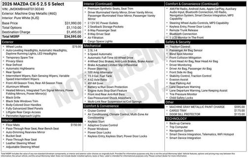 Machine Gray Metallic 2026 Mazda CX-5 2.5 S Select Package