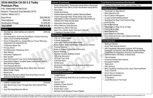Polymetal Gray Metallic 2026 Mazda CX-50 2.5 Turbo Premium Plus Package