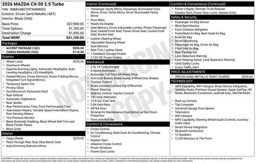 zircon sand metallic 2026 Mazda CX-50 2.5 Turbo