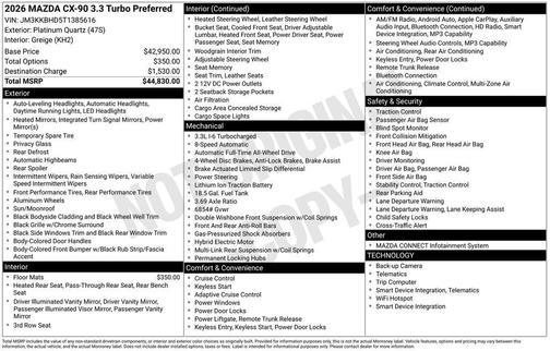 Platinum Quartz 2026 Mazda CX-90 3.3 Turbo Preferred