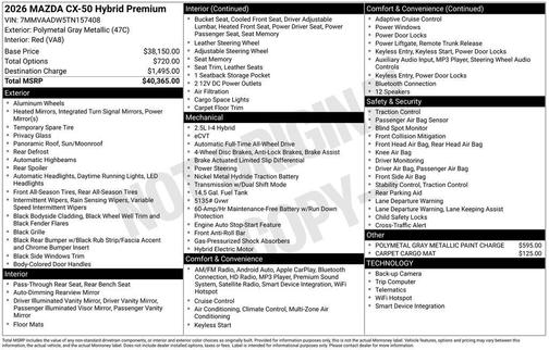 Polymetal Gray Metallic 2026 Mazda CX-50 Hybrid Premium