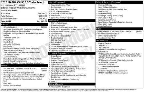 Rhodium White Premium 2026 Mazda CX-90 3.3 Turbo Select