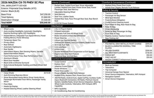 Polymetal Gray Metallic 2026 Mazda CX-70 PHEV SC Plus