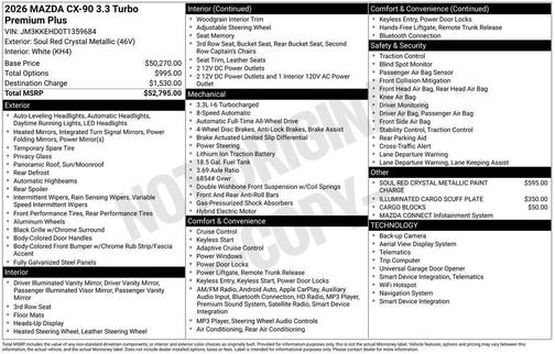 Soul Red Crystal Metallic 2026 Mazda CX-90 3.3 Turbo Premium Plus