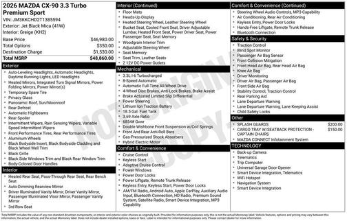 Jet Black Mica 2026 Mazda CX-90 3.3 Turbo Premium Sport