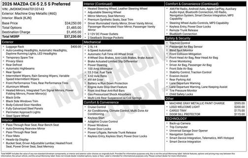 Machine Gray Metallic 2026 Mazda CX-5 2.5 S Preferred Package