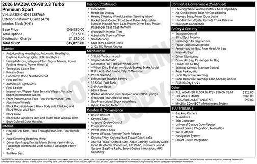 Platinum Quartz 2026 Mazda CX-90 3.3 Turbo Premium Sport