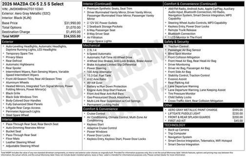 Aero Gray Metallic 2026 Mazda CX-5 2.5 S Select Package