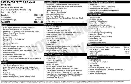 Polymetal Gray Metallic 2026 Mazda CX-70 3.3 Turbo S Premium