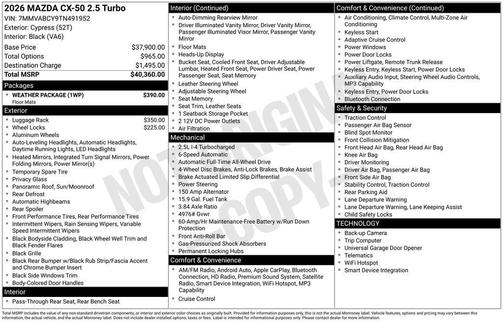 cypress 2026 Mazda CX-50 2.5 Turbo
