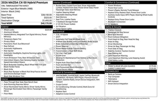 Ingot Blue Metallic 2026 Mazda CX-50 Hybrid Premium