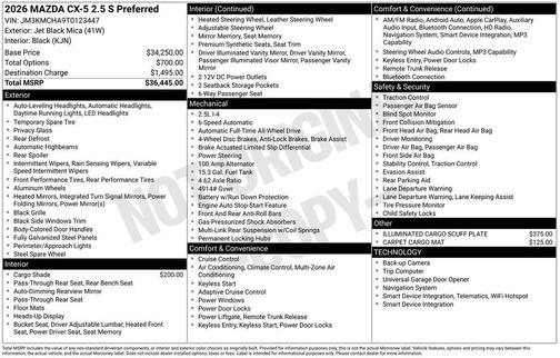 Jet Black Mica 2026 Mazda CX-5 2.5 S Preferred Package