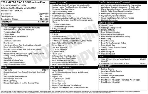 Soul Red Crystal Metallic 2026 Mazda CX-5 2.5 S Premium Plus Package