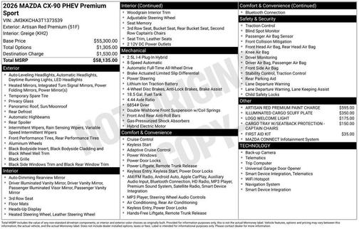 2026 Mazda CX-90 PHEV Premium Sport