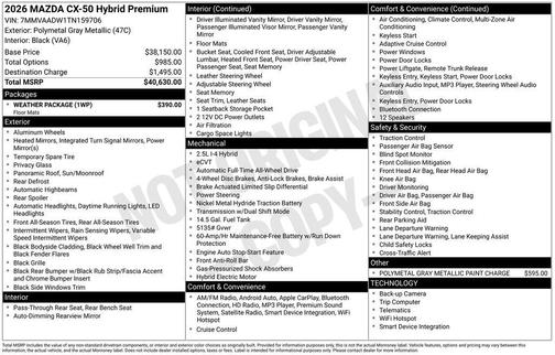Polymetal Gray Metallic 2026 Mazda CX-50 Hybrid Premium