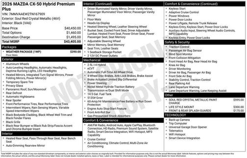 Soul Red Crystal Metallic 2026 Mazda CX-50 Hybrid Premium Plus