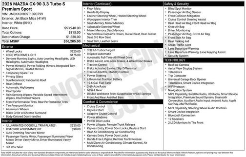 Jet Black Mica 2026 Mazda CX-90 3.3 Turbo S Premium Sport