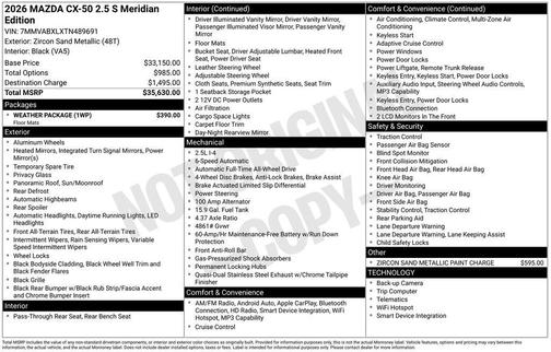 zircon sand metallic 2026 Mazda CX-50 2.5 S