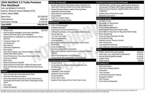 Platinum Quartz Metallic 2026 Mazda Mazda3 2.5 Turbo AWD
