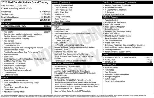 Aero Gray Metallic 2026 Mazda MX-5 Miata Grand Touring