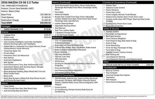 zircon sand metallic 2026 Mazda CX-50 2.5 Turbo