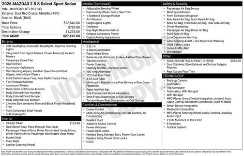 Soul Red Crystal Metallic 2026 Mazda Mazda3 2.5 S Select Sport