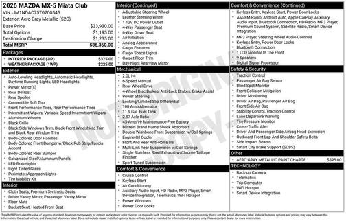 Aero Gray Metallic 2026 Mazda MX-5 Miata Club