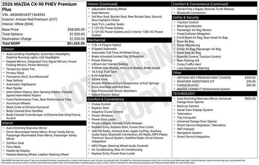 Artisan Red Premium 2026 Mazda CX-90 PHEV Premium Plus