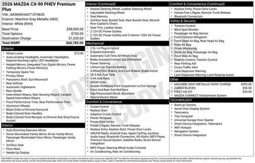 Machine Gray Metallic 2026 Mazda CX-90 PHEV Premium Plus