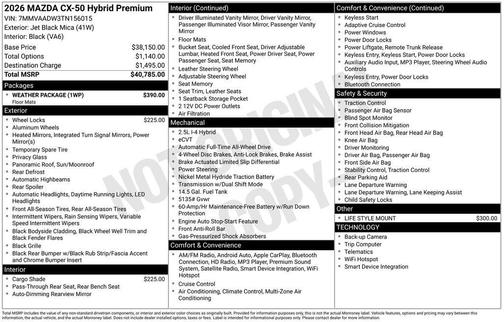 Jet Black Mica 2026 Mazda CX-50 Hybrid Premium