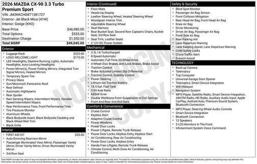 2026 Mazda CX-90 3.3 Turbo Premium Sport
