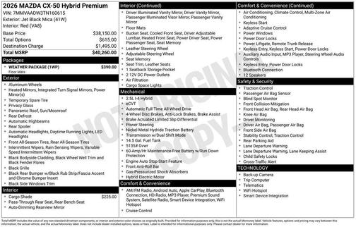 Jet Black Mica 2026 Mazda CX-50 Hybrid Premium