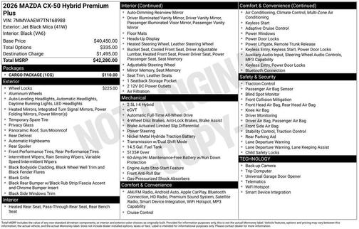 Jet Black Mica 2026 Mazda CX-50 Hybrid Premium Plus