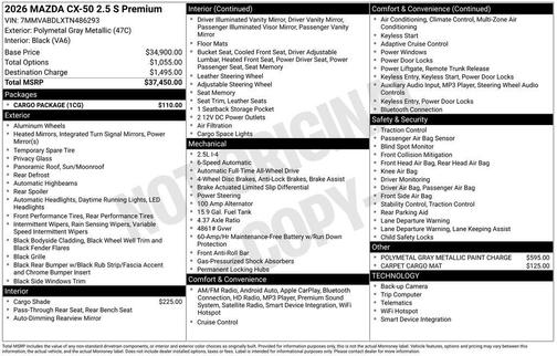 polymetal gray metallic 2026 Mazda CX-50 2.5 S Premium Package