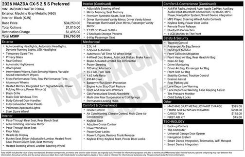 Machine Gray Metallic 2026 Mazda CX-5 2.5 S Preferred Package