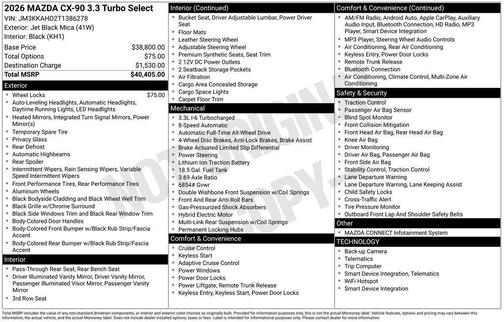 Jet Black Mica 2026 Mazda CX-90 3.3 Turbo Select