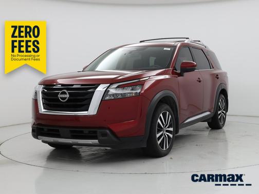 Red 2025 Nissan Pathfinder Platinum