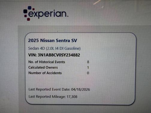 White 2025 Nissan Sentra SV