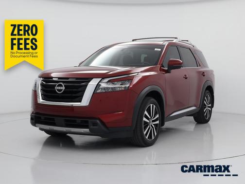 Red 2025 Nissan Pathfinder Platinum