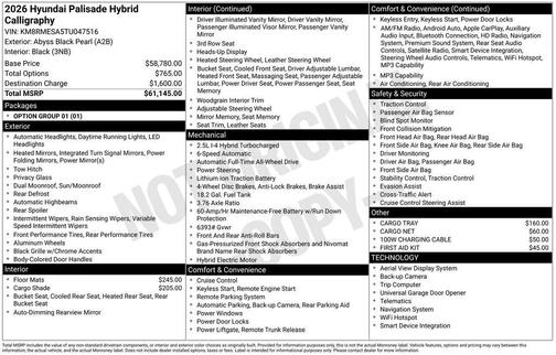 2026 Hyundai Palisade Hybrid Calligraphy