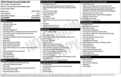 2024 Honda Accord EX 1.5T