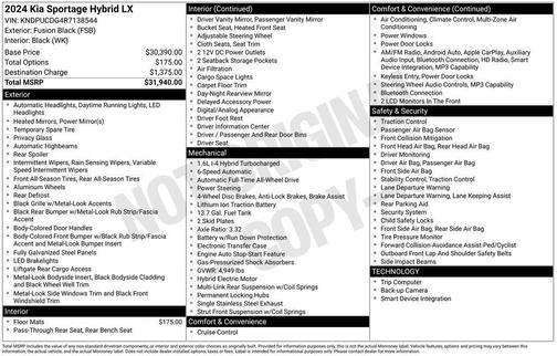 Fusion Black 2024 Kia Sportage Hybrid LX