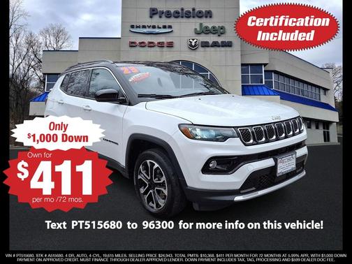 Bright White Clearcoat 2023 Jeep Compass Limited