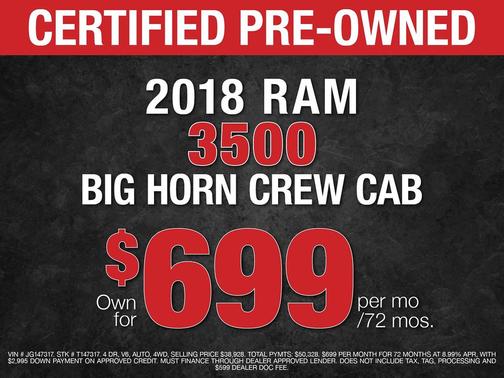 2018 RAM 3500 Big Horn Crew Cab 4x4 6'4' Box