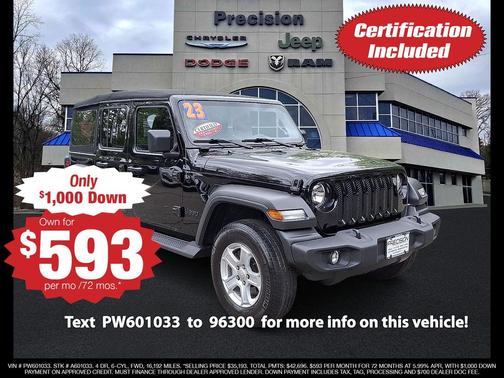 Black Clearcoat 2023 Jeep Wrangler Sport S