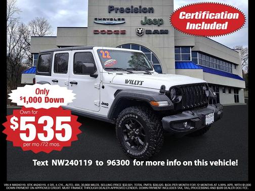 Bright White Clearcoat 2022 Jeep Wrangler Willys